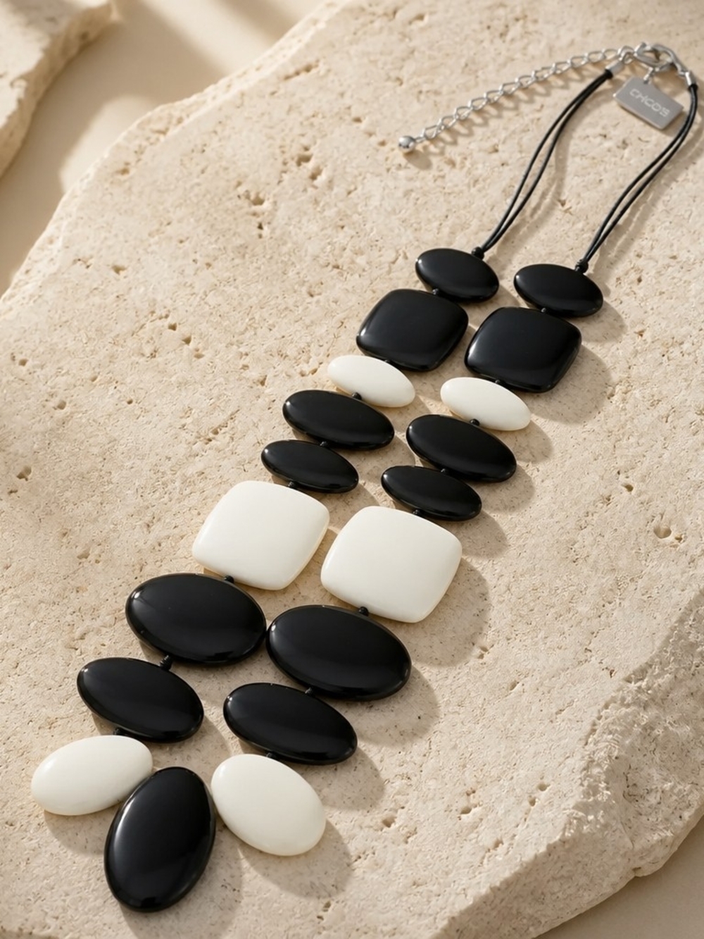 Chico's Black and White Beaded Statement Necklace
